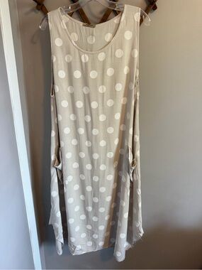 Beyond Capri Taupe Polka Dot Viscose Lagenlook Midi Dress One Size